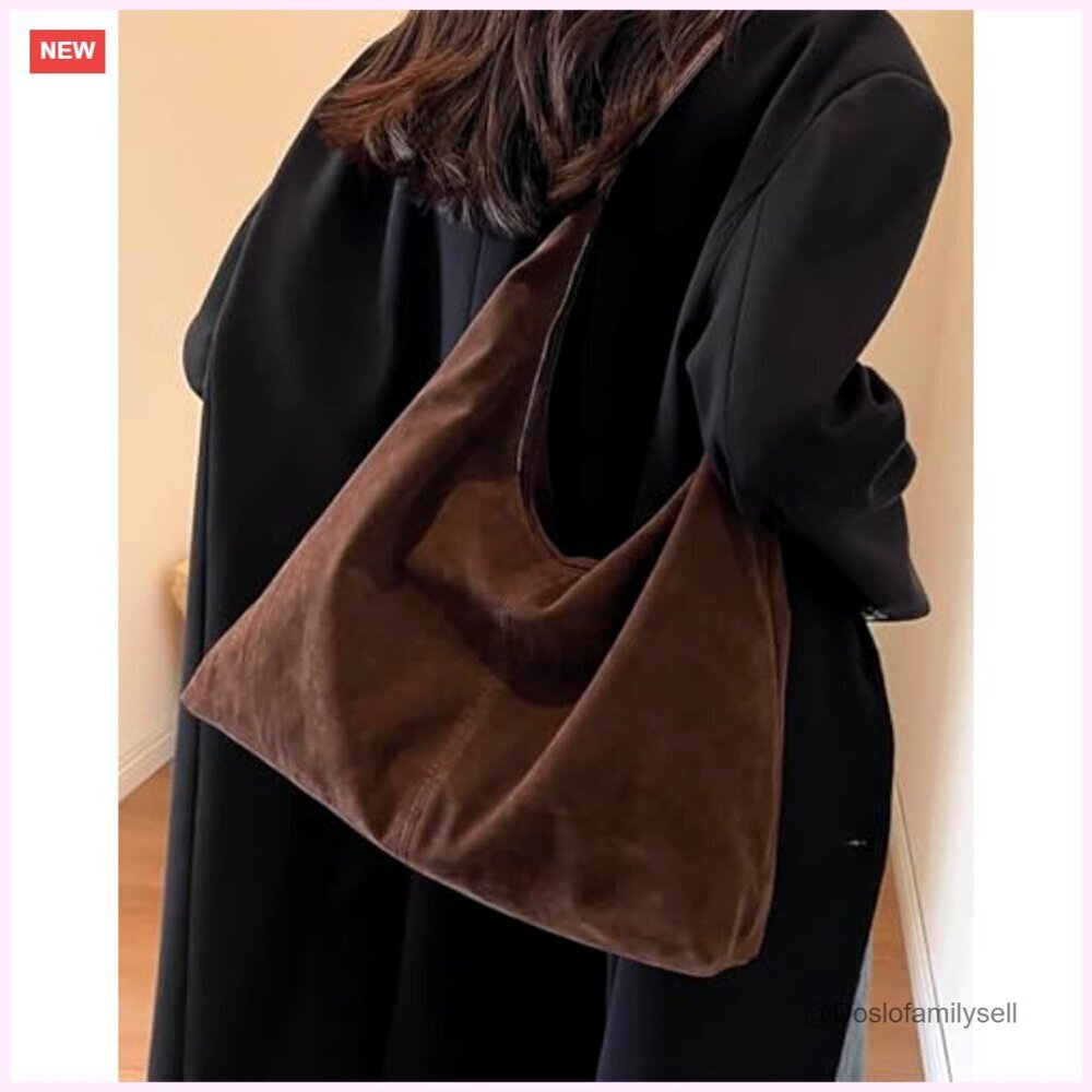 Slouchy Suede Shoulder Bag Crescent Tote Work Travel Purse Minimal Chic - Picture 2 of 7